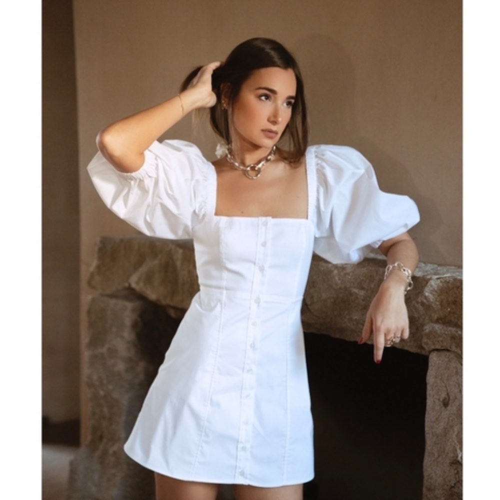 Danielle Bernstein White Puff Sleeve Mini Dress